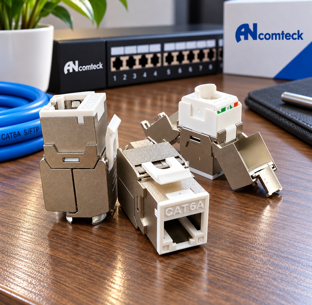 Ổ cắm RJ45 đa năng CAT6A FTP Shielded có chống nhiễu (100/1000) Ancomteck , mã ACT-S6A-001
